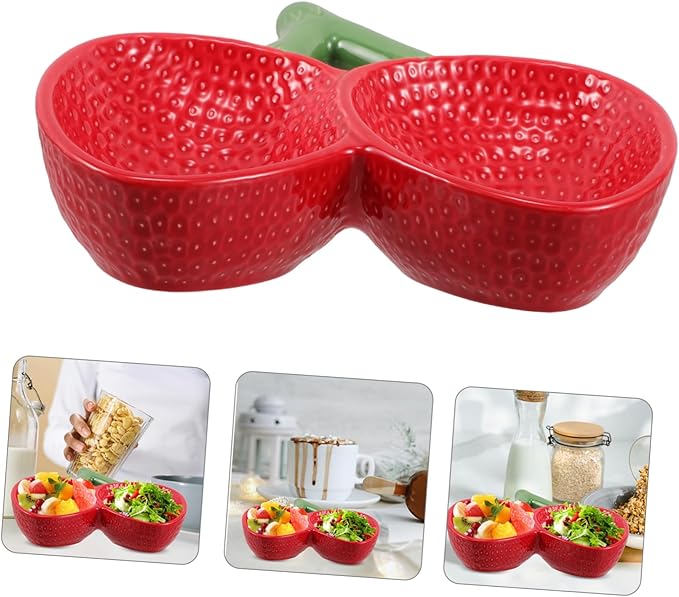 OUNONA Strawberry Shaped Ceramic Serving Plate Elegant Japanese Design Decorative Fruit Bowl for Salads Sashimi and More Porcelain Appetizer Plate Unique Tableware