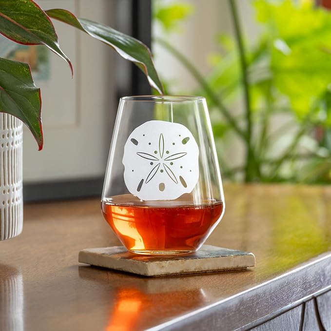Rolf Glass Sand Dollar Stemless Wine Glass |17 ounce Stemless Wine Glasses | Set of 2 | Lead-Free Etched Crystal Tumbler Glasses | Made in the USA