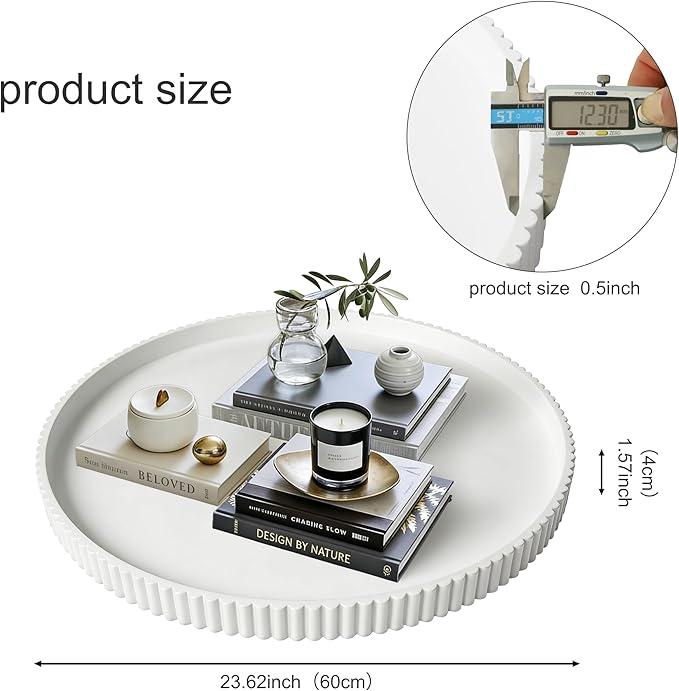 24" Round Extra Large Ottoman Serving Tray - Rustic Wooden Table Tray for Farmhouse Decorative Oversized Coffee Table Trays Living Room Kitchen Counter Breakfast White