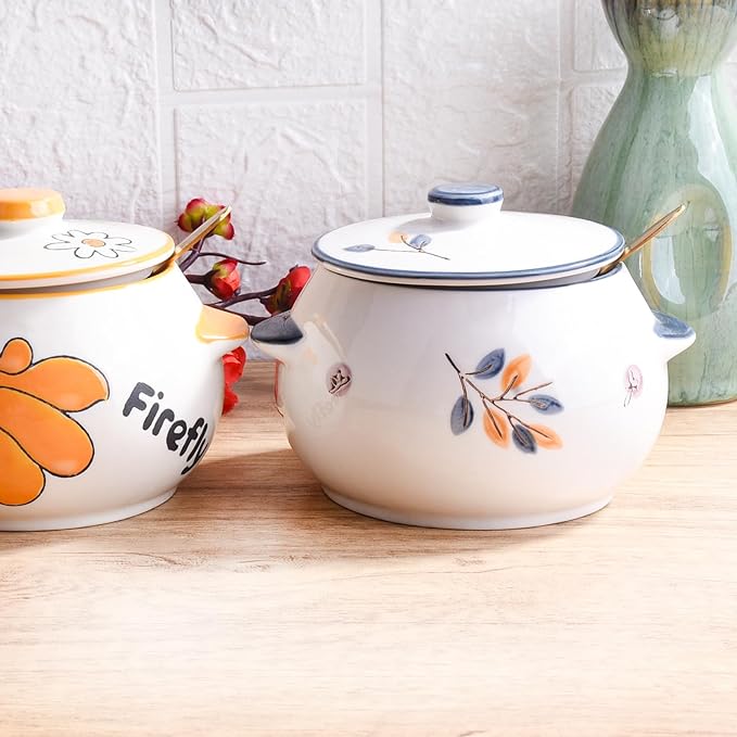 Large Ceramic Sugar Bowl with Spoon 15.2oz - Rustic Farmhouse Kitchen Canister for Sugar, Coffee, Tea - Elegant White Countertop Storage Jar, Perfect Dining Table Decoration (lh)