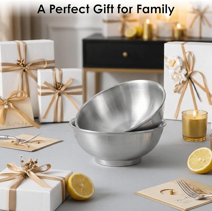 Youeon 2 Pcs 50 Oz Brushed SUS304 Stainless Steel Bowls, Double Wall Insulated Bowls, Large Stainless Steel Soup Bowl for Pasta, Salad, Ramen, 8 Inch Bowl Set for Serving, Dishwasher Safe