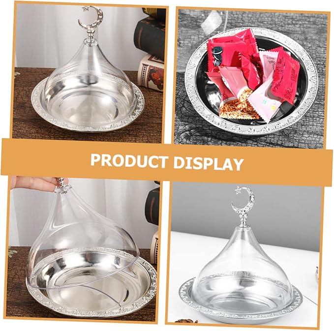 GLEAVI Elegant Dessert Plate Lid Cake Serving Tray for Snacks Cupcakes Silver