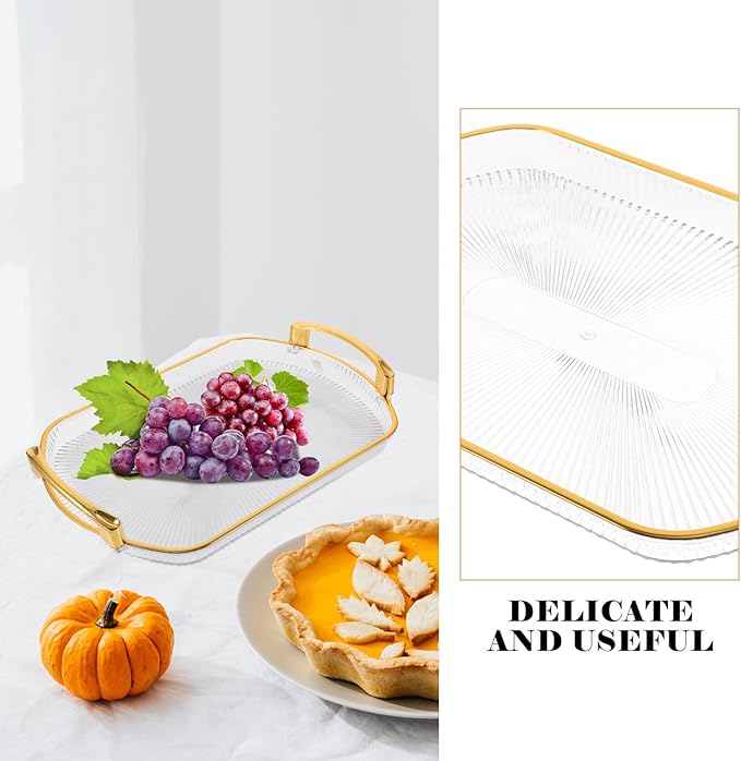 POPETPOP Fruit Serving Tray Handles Rectangle Snack Plate for Fruits Desserts Jewelry Reusable Storage Organizer for Parties and Picnics