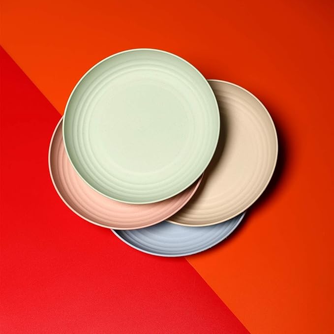Wheat Straw Plates Lightweight Unbreakable Dinner Dishes Plates Set Dishwasher & Microwave Safe (Large 4 Pack 8')