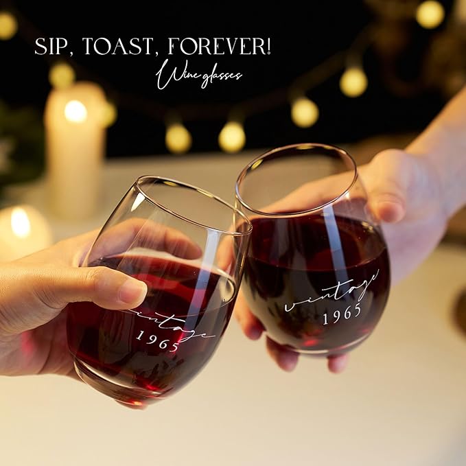 AW BRIDAL 60th Birthday Gifts for Women, 60th Birthday Decorations for Her, Vintage 1965 Wine Glasses 60 Year Old Birthday Gifts for Women Friend Sister Mom, Anniversary Wedding Gift for Couples