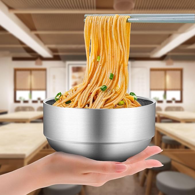 6 Pcs Stainless Steel Bowls, 4.7 inches deep x 2.4 inches high Soup Bowls Stainless Steel Cereal Bowls Double-walled Metal Serving for Rice, Ice cream, Food-grade Material Dishwasher Safe
