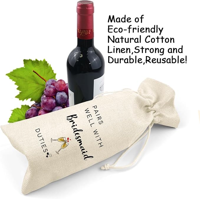 LANBAIHE Pairs well with Bridesmaid Duties, Bridesmaid Proposal Wine Bag, Bridal Party Gifts Wine Bag, Wedding Gift for Bridal Shower, Engagement, Party Decorations