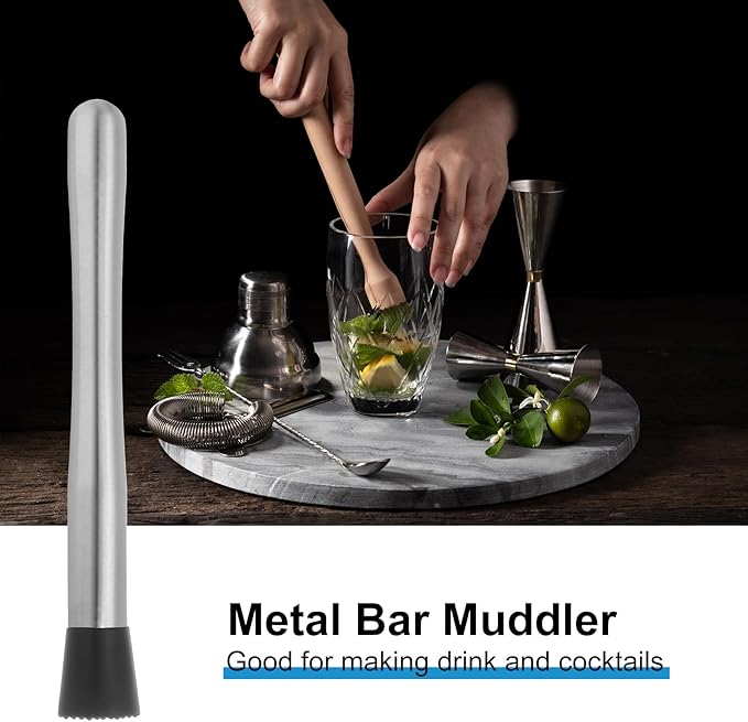 uxcell 10 Inch Stainless Steel Muddler for Cocktail Bar Drink Muddler Bar Tools for Mixing Fruit Drinks Cocktails