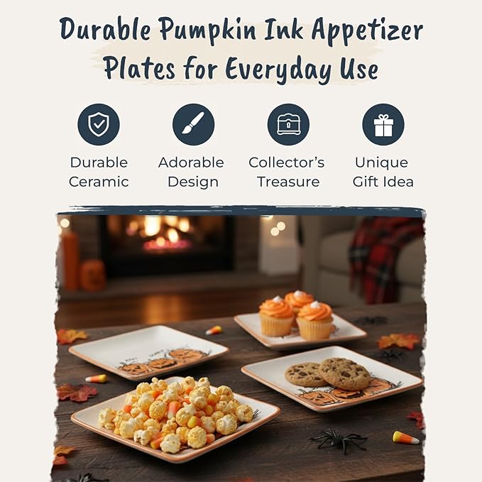 Blue Sky Clayworks Pumpkin Ink Appetizer Plate, 5.02" L, Set of 4