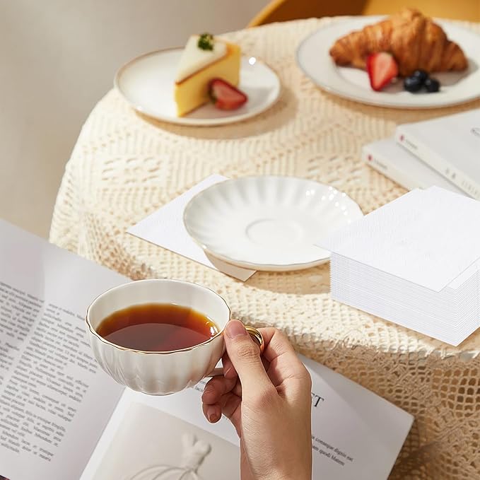 FLOWERCAT 100-Count 2-Ply White Cocktail/Beverage Napkins - Disposable Premium Quality - 5" x 5" White Paper Napkins for Party& Bar,Weddings,Birthday