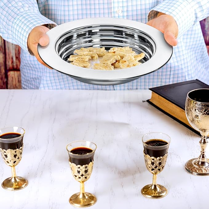 Bekith 2 Pack Communion Plates for Church, Communion Ware Stainless Steel Bread Tray, Church Supplies Set, Silver