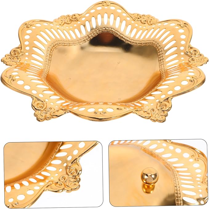 PRETYZOOM Golden Metal Serving Tray for Appetizers Jewelry and Fruits Vintage Decorative Platter for Parties Snacks and Desserts Multifunctional Design for Home and Events