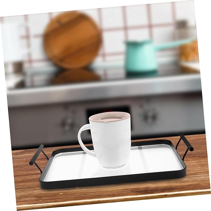 Cabilock Rectangular Serving Tray Acrylic Tea Drink Plate Handles Kitchen Table Decor Elegant Stripe Pattern Home Restaurant Use