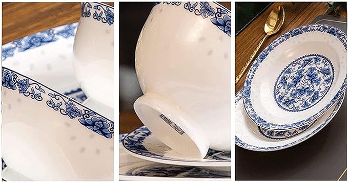 Dinnerware Set Dinner Party Tableware Service Set Ceramic Tableware 60-piece Set, Blue and White Porcelain Ceramic Bowl and Plate Household Kitchen Plate and Bowl Set, FPYY2024040817