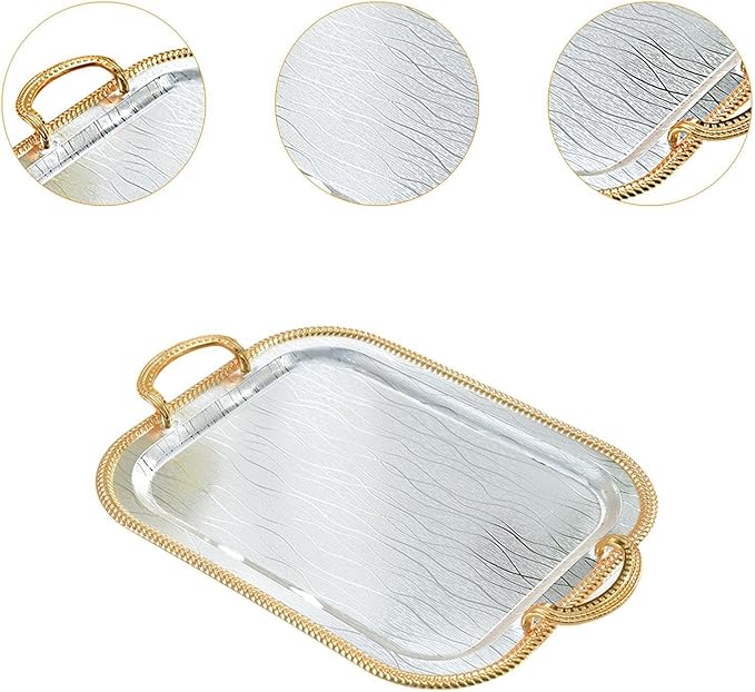 Serving Tray Tea Cup Holder Iron Art Cosmetic Perfume Makeup Display Vanity Tray Decorative Tray for Dressing Room Bathroom, M