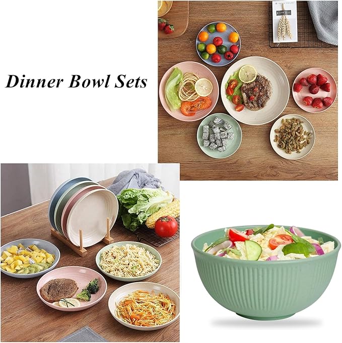 WANBY Lightweight Wheat Straw Cereal Bowls Unbreakable Dinner Bowl Set Dishwasher & Microwave Safe (9 Pack 24Oz)