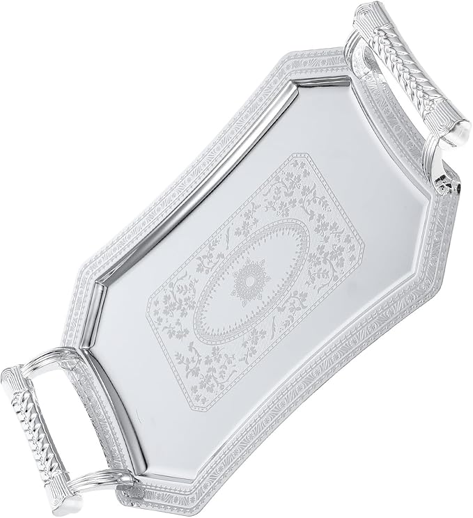 Silver Stainless Steel Serving Tray Handles, Elegant Antique Color, for Home, Cafe, Restaurant, Easy to Clean