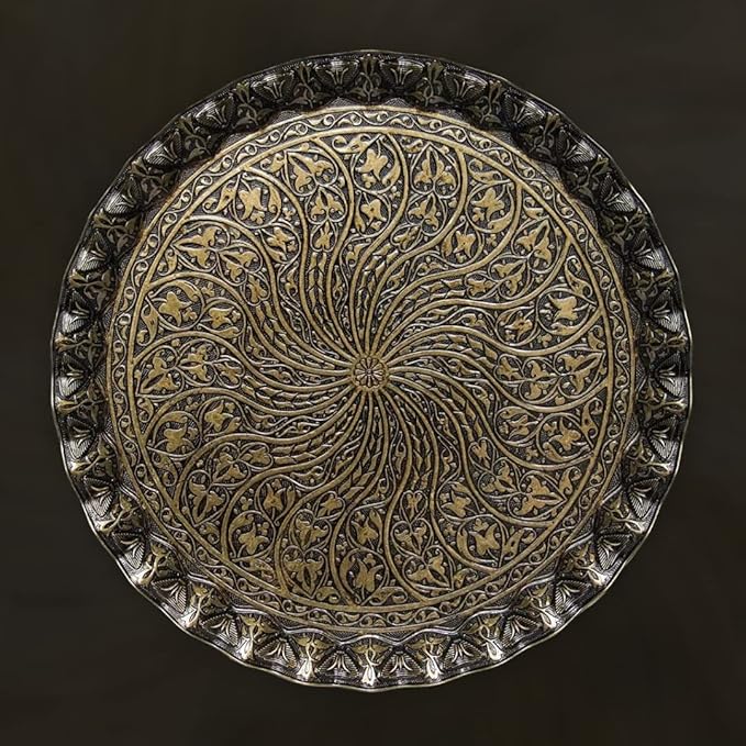 Alisveristime Turkish Ottoman Coffee Tea Serving Tray – 11.8 Inches, Wavy Zamac Tray with Traditional Motifs, Available in Five Color Variations (Autentic)
