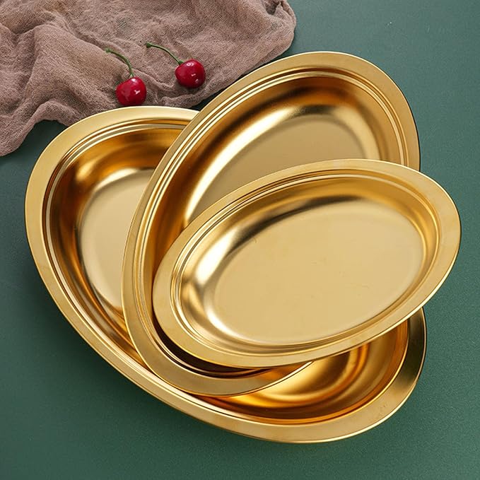 Steaming Fish Tray Stainless Steel Serving Plate Oval Shape Multifunctional for Home or Restaurant Use Silver/Gold