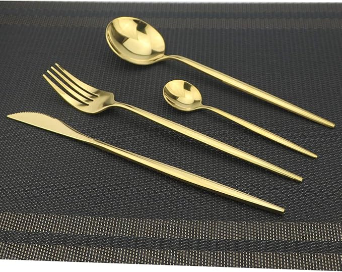 Gugrida 40-Piece Silverware Set 18/10 Stainless Steel Reusable Utensils Forks Spoons Knives Set, Mirror Polished Cutlery Flatware Set, Great for Family Gatherings & Daily Use (Service for 10, Gold)