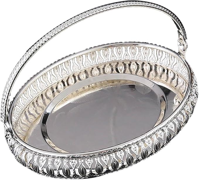 Retro Oval Fruit Tray with Handle, Candy Serving Plate, Dry Nut Dish, Snack Dessert Storage Plate, Decorative Fruit Bowl for Parties, Family Gatherings, Bars and Cafes