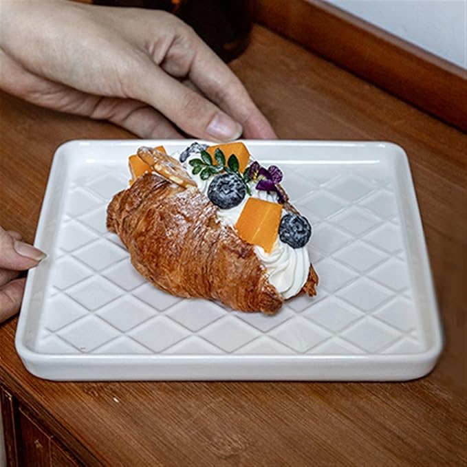 SONGCHAO Party Supplies Retro Square Plaid Dinner Plate Home Kitchen Restaurant Breakfast Plate Dessert Plate Salad Plate Ceramic Plate Party Plates (Color : A)