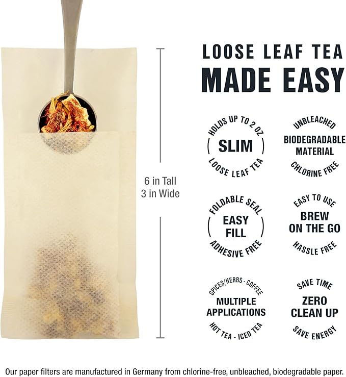 Tiesta Tea - Loose Leaf Tea Filters | Disposable Tea Infuser, 100% Natural Unbleached Paper, Steeps Hot Tea, Iced Tea & Coffee, Easy Fill Single Serve Filter for One Cup - 100 Count Empty Tea Bags