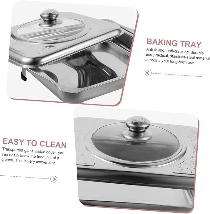 BESTOYARD Stainless Steel Dinner Plate Cookie Tray with Lid Dish Food Heating Trays Buffet Outdoor Serving Tray with Lid Cold Fancy Reusable Strainless Platter with Lid Rectangular Silver