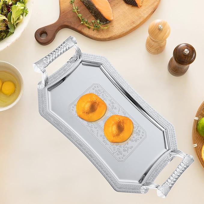 Silver Stainless Steel Serving Tray Handles, Elegant Antique Color, for Home, Cafe, Restaurant, Easy to Clean