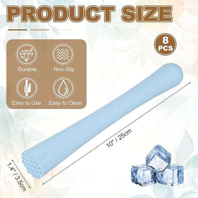 uxcell 8 Pcs Cocktail Muddler, 10 Inch PP Drink Muddler Bar Accessories Tools Ice Crusher for Home Party Cocktail Fruit Drinks, Blue (Thick)