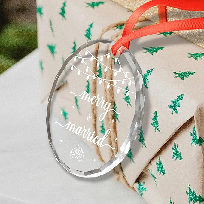 Wedding Gifts for Couples 2025, Mr and Mrs Gifts Merry & Married Glass Ornament, Bridal Shower Gift Engagement Gift for Newlyweds, 1st Married Christmas Ornaments 2025