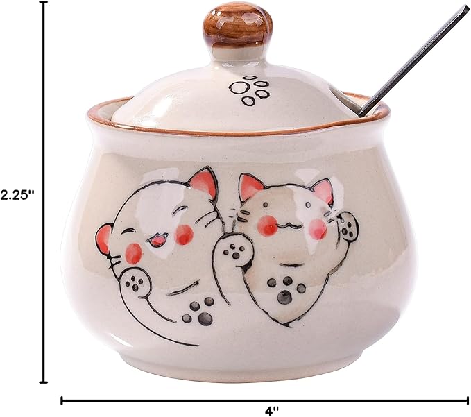 Ceramic Sugar Bowl with Lid and Spoon, Japanese Sugar Bowl with Spoon and Lid (Style 2)