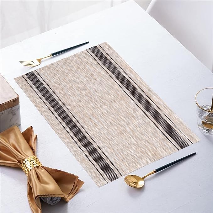 Placemats,PlasticVinyl Washable Heat-Resistant Durable PVC Non-Slip Woven for Kitchen Dining Table Mats (Coffee Beige, Set of 8)