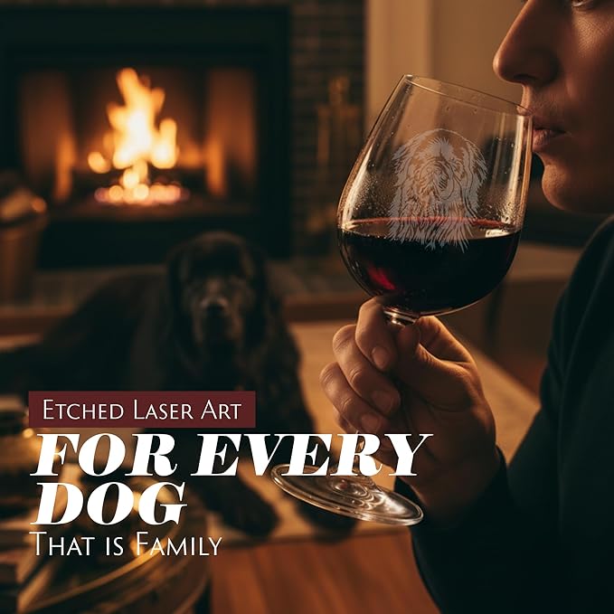 Etched Laser Art Personalized Dog Themed Etched Wine Glass - Custom Dog Breed Wine Glasses, Ideal for Pet Lovers, Unique Birthday Gift for Men & Women, Personalized Gift - Newfoundland, 12.75 oz