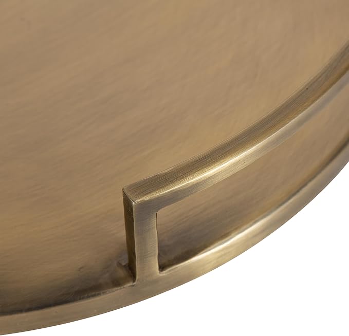 Kate and Laurel Gohana Round Tray with Metal Handles, 16 Inch Diameter, Antique Brass, Modern Glam Serving Tray with Handles for Use as Ottoman Topper or Living Room Decor