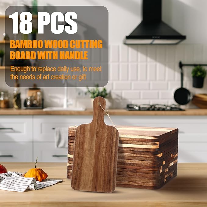 Tanlade 18 Pcs Cutting Board Bulk 15" x 7" Acacia Wood Chopping Board with Handle Wood Charcuterie Plank Engraving Serving Kitchen Planks for Wedding Housewarming Gift