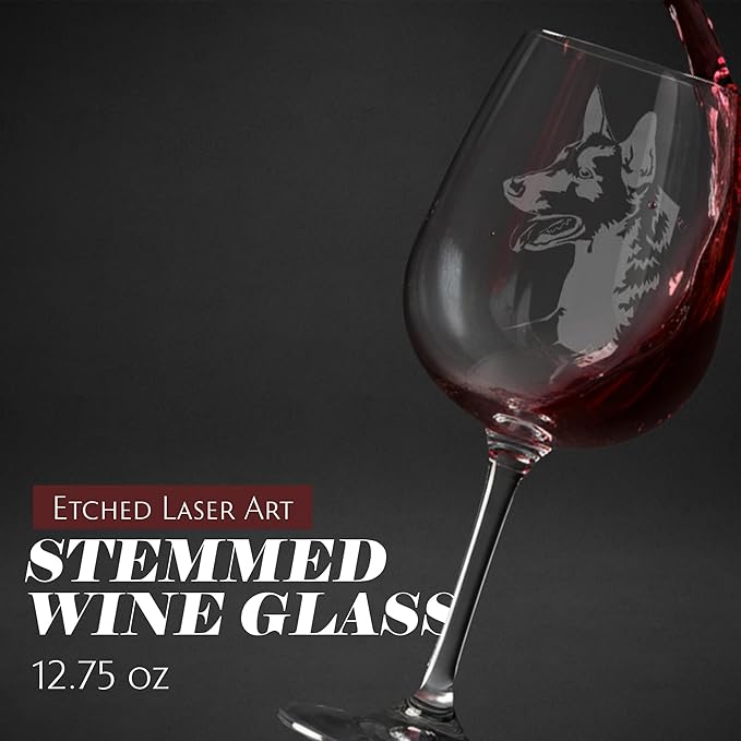 Etched Laser Art Belgian Shepherd Personalized Dog Themed Etched 12.75oz Wine Glass Custom Dog Breed Wine Glasses, Ideal for Pet Lovers, Unique Birthday Gift for Men & Women, Personalized Gift