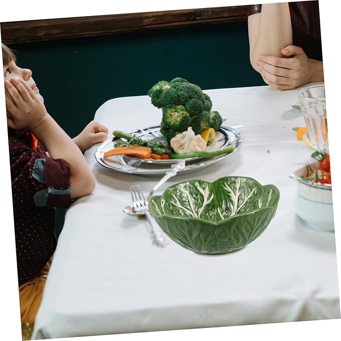 Zerodeko Creative Cabbage Leaf Bowl Salad Plate Candy Dish Decorative Ceramic Fruit Plate Appetizer Guest Fruit Porcelain Dinner