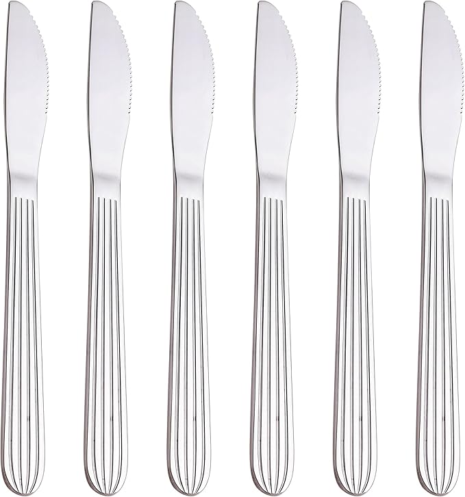 Dinner Forks, Spoons & Dinner knives Set, Food Grade Stainless Steel Silverware Set, Mirror Polished, Dishwasher Safe Flatware Set (6-Pcs, Dinner Knives)