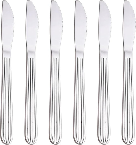 Dinner Forks, Spoons & Dinner knives Set, Food Grade Stainless Steel Silverware Set, Mirror Polished, Dishwasher Safe Flatware Set (6-Pcs, Dinner Knives)