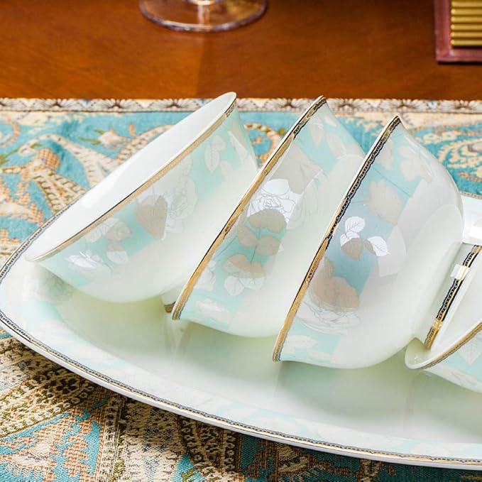 Jingdezhen Ceramic Dinner Kitchen Tableware Plate Dish Bowl Dinnerware Set Kitchen Tableware Ceramics Dinnerware Set-WHITE