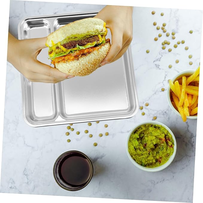 304 Stainless Steel Divided Sauce Plate Multi-Grid BBQ Plate for Restaurants Compartments for Meal Prep and Portion Control