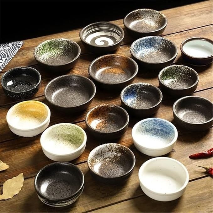 Appetizer Plates Soy Sauce Dishes, Ceramic Dipping Bowls, 3 Inch Small Pinch Bowls, Mini Serving Bowls for Condiment