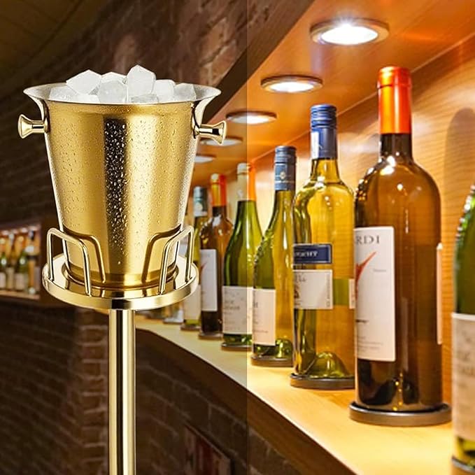 Ice Bucket with Stand Christmas Stainless Steel Standing Ice Bucket Ice Cube Container, Wine Bucket on rack Champagne Bucket for Wine Beer KTV Club Bar Bbq Party Wedding, 12ib 5L,gold 2packs