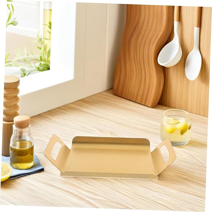 Healifty Stainless Steel Serving Tray with Handles Versatile Buffet Platter for Desserts BBQ and Tea Elegant Thickened Design Finish for Home and Restaurant Use