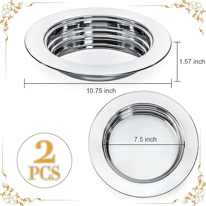 Bekith 2 Pack Communion Plates for Church, Communion Ware Stainless Steel Bread Tray, Church Supplies Set, Silver