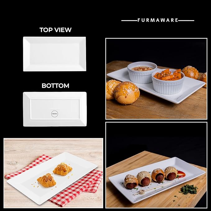 9.7" Rectangle Serving Plates, Ideal for Serving Your Favorite Platter Sized Perfectly for Appetizer, Sushi, Tapas, Taco, Dessert Platters, Raised Lip White Porcelain Tray - Set of 4