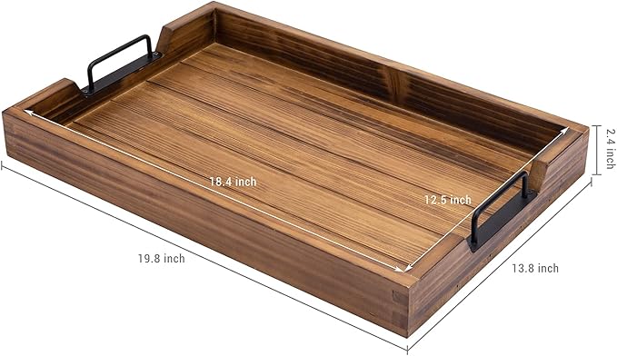 MyGift Burnt Wood Large Serving Tray with Handles, 20 x 14 Ottoman Tray, Breakfast, Coffee Server Tray