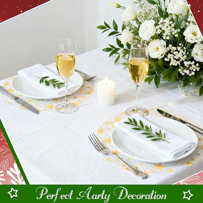 Gold Star Placemats Disposable Round Table Mat 13 Inch Golden Foil Mesh Pressed Placemat Tablecloths Glitter Table Runner for Birthday Party Wedding Home Dinners Tables Decor (Gold Star, 100 Pcs)