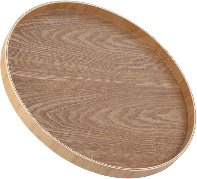 19” Black Round Leather Tray For Coffee Table,Black Round Serving Tray,Black Round Tray Round Shape Solid Wood Tea Coffee Snack Food Meals Serving Tray Plate Restaurant Trays Black (Wood)